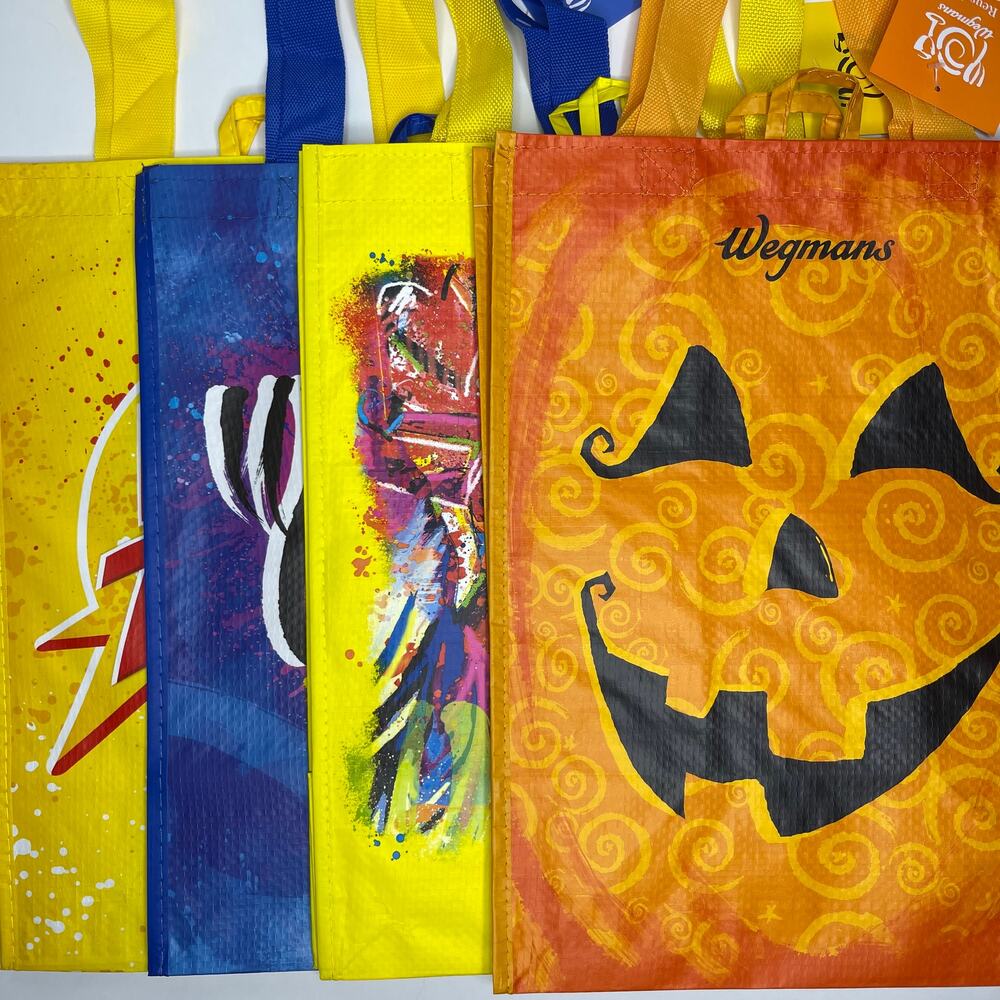 Set of 4 Wegmans Tote Bags — Halloween, NYC Statue of Liberty, Rainbow, Hot Zone